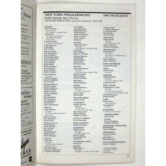 New York City Philharmonic Stagebill April 1998 Variations on British Theme - Picture 5 of 7